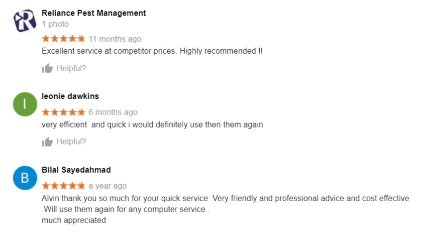 Australian Data Recovery Google 5 Star Reviews part 1